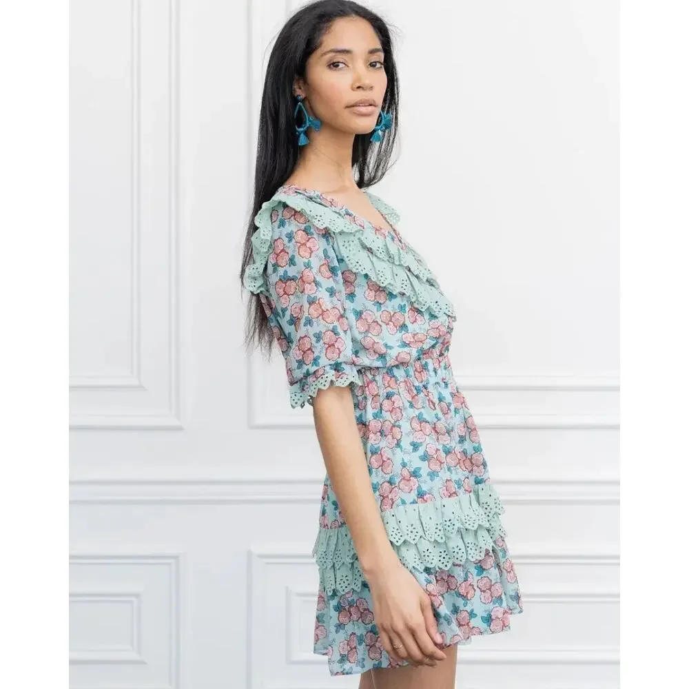 The Shirt Nicky Floral Ruffle Mini Dress Mint Eyelet Lace Medium